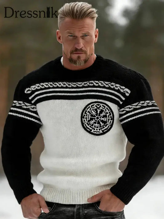 Herren Pullover im Viking-Stil Schwarz und Weiß / S