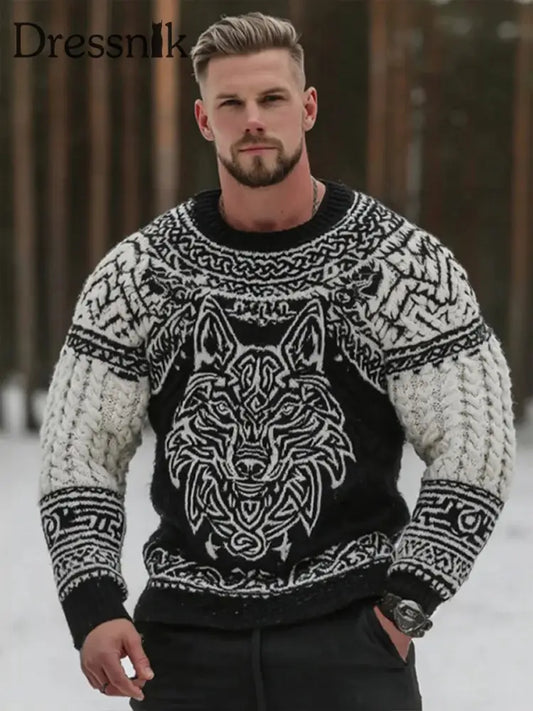 Herren Pullover im Viking-Stil Schwarz und Weiß / S