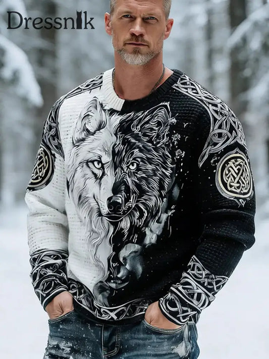 Herren Pullover im Viking-Stil Schwarz und Weiß / S