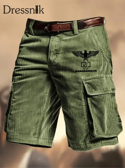 Herren Rammstein Rock Band Grafik Gedruckte Cord Textur Freizeit Cargo Shorts A / M