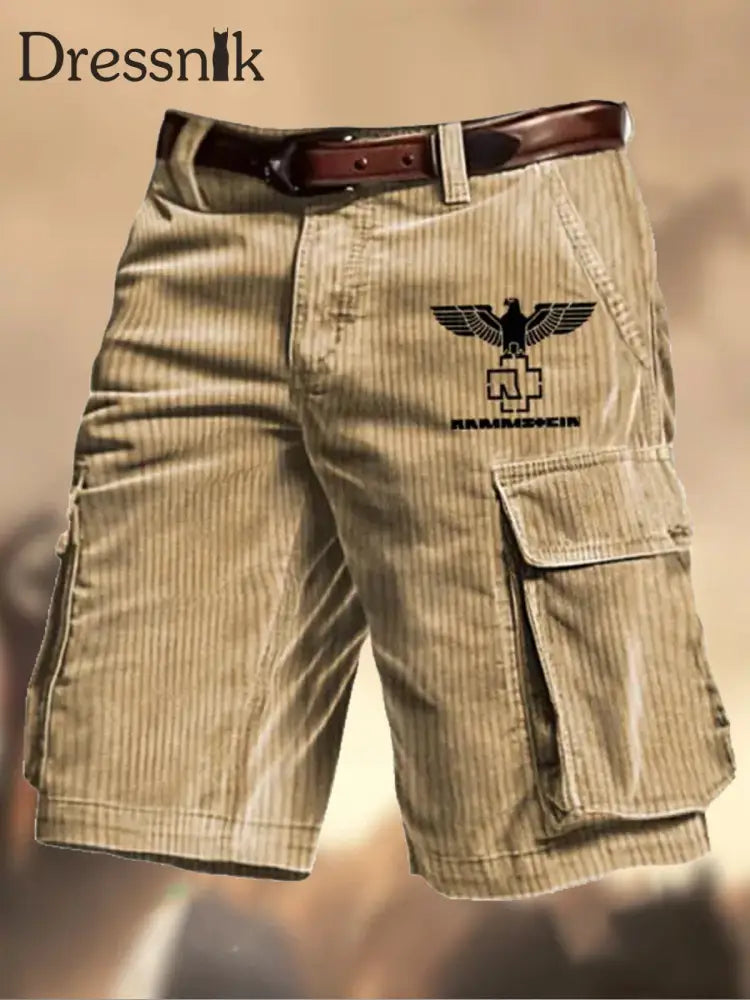 Herren Rammstein Rock Band Grafik Gedruckte Cord Textur Freizeit Cargo Shorts B / M