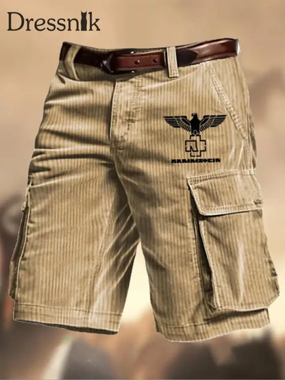 Herren Rammstein Rock Band Grafik Gedruckte Cord Textur Freizeit Cargo Shorts B / M