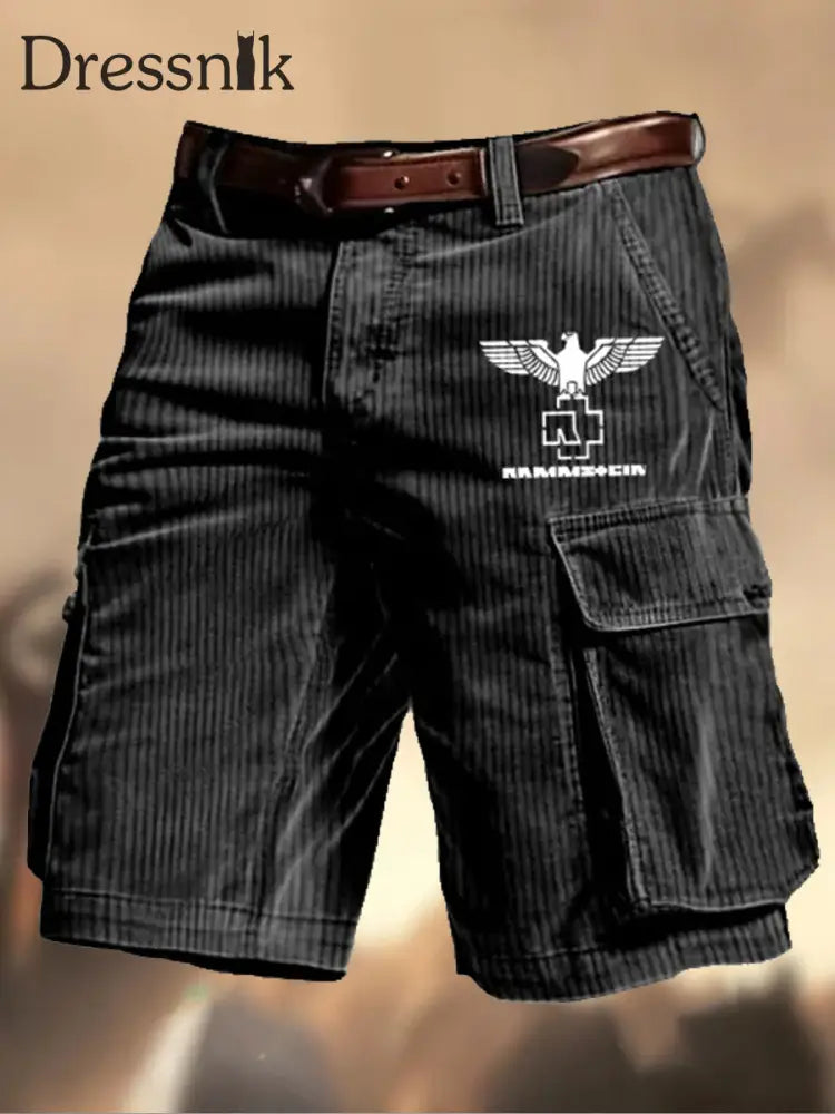 Herren Rammstein Rock Band Grafik Gedruckte Cord Textur Freizeit Cargo Shorts C / M