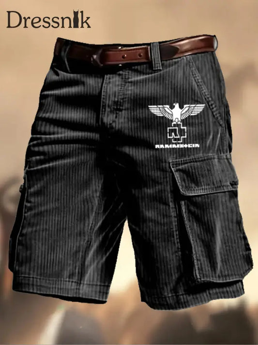 Herren Rammstein Rock Band Grafik Gedruckte Cord Textur Freizeit Cargo Shorts C / M
