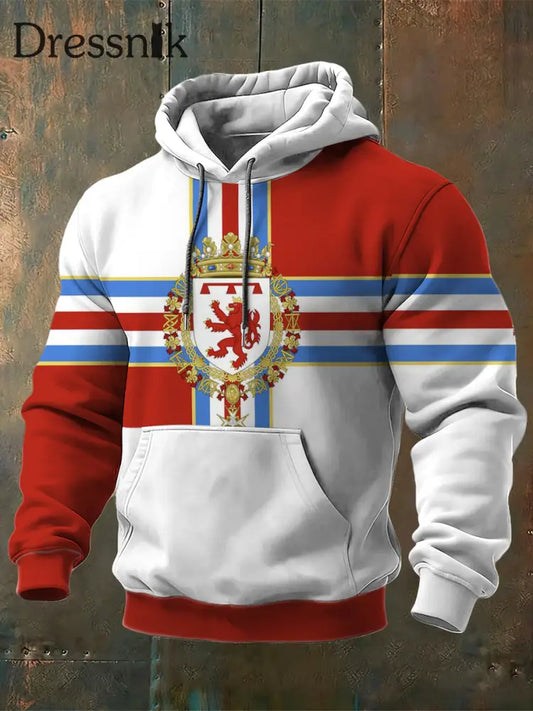 Herren Regal Luxemburg Lion Shield Print Gestreifter Hoodie mehrfarbig / S