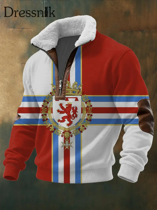Herren Regal Luxemburg Lion Shield Print Sherpa-Kragen Pullover mehrfarbig / S