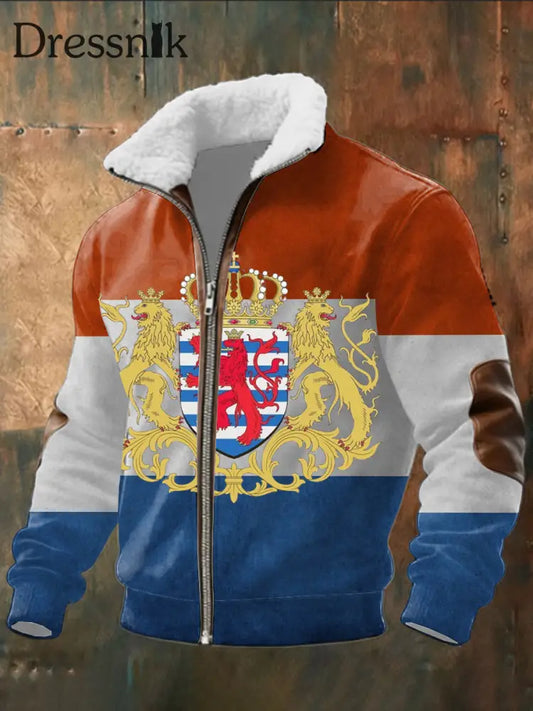 Herren Regal Luxemburg Wappen Flagge Print Sherpa-Gelinierte Zip Jacke mehrfarbig / S