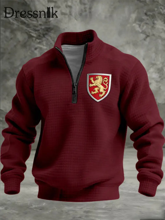 Herren Reiche Burgunder Golden Lion Shield Quarter-Reiß verschluss Hoodie mehrfarbig / S