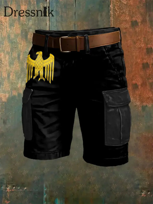Herren Reichs adler Kunstdruck Overalls Shorts Schwarz / S
