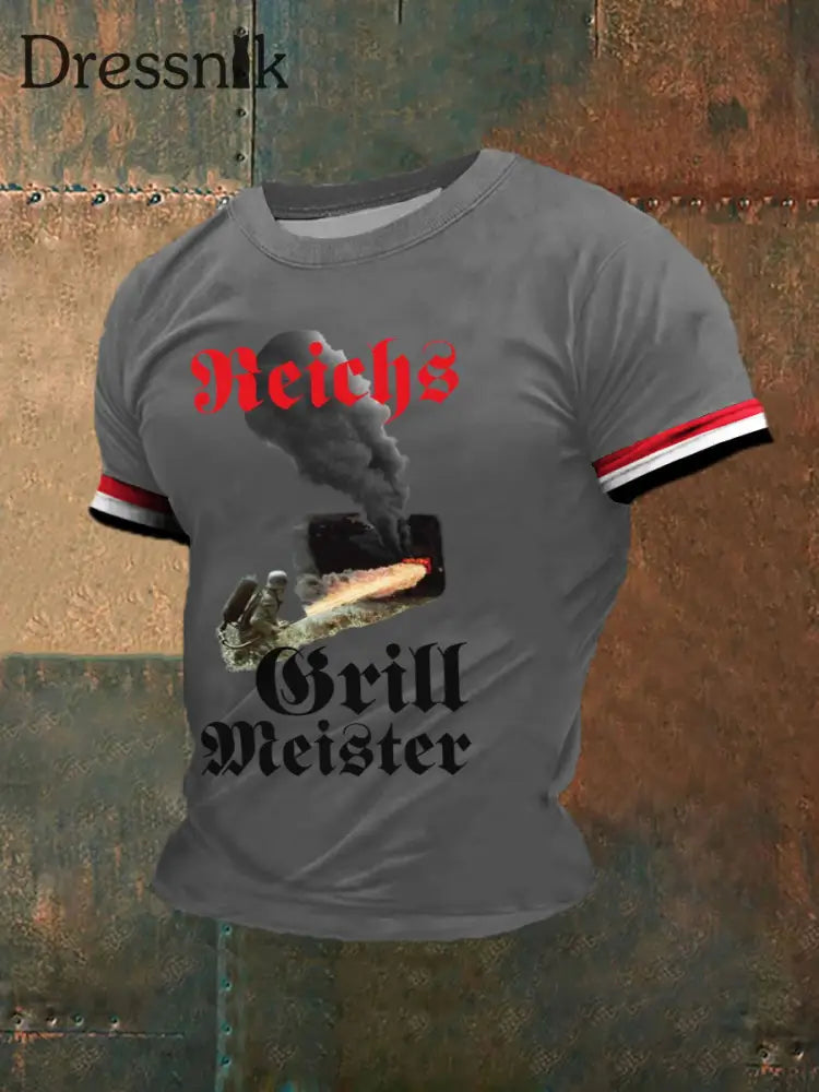 Herren-Reichs grill meister bedrucktes Kurzarm-T-Shirt Grau / S