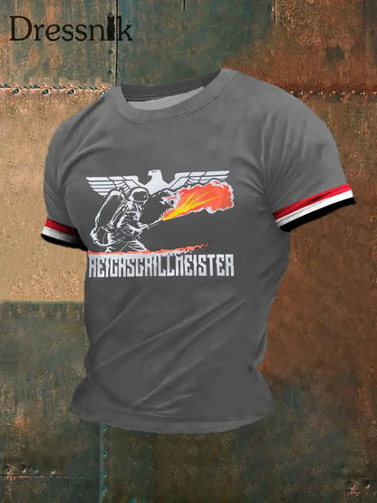 Herren-Reichs grill meister bedrucktes Kurzarm-T-Shirt Grau / S