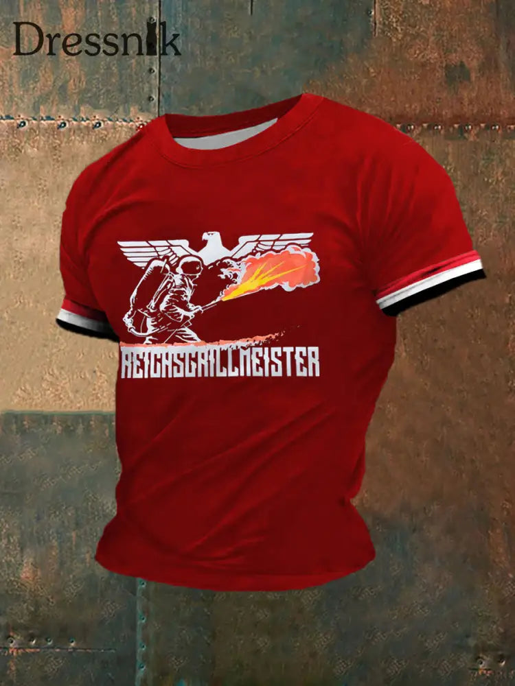 Herren-Reichs grill meister bedrucktes Kurzarm-T-Shirt Rot / S