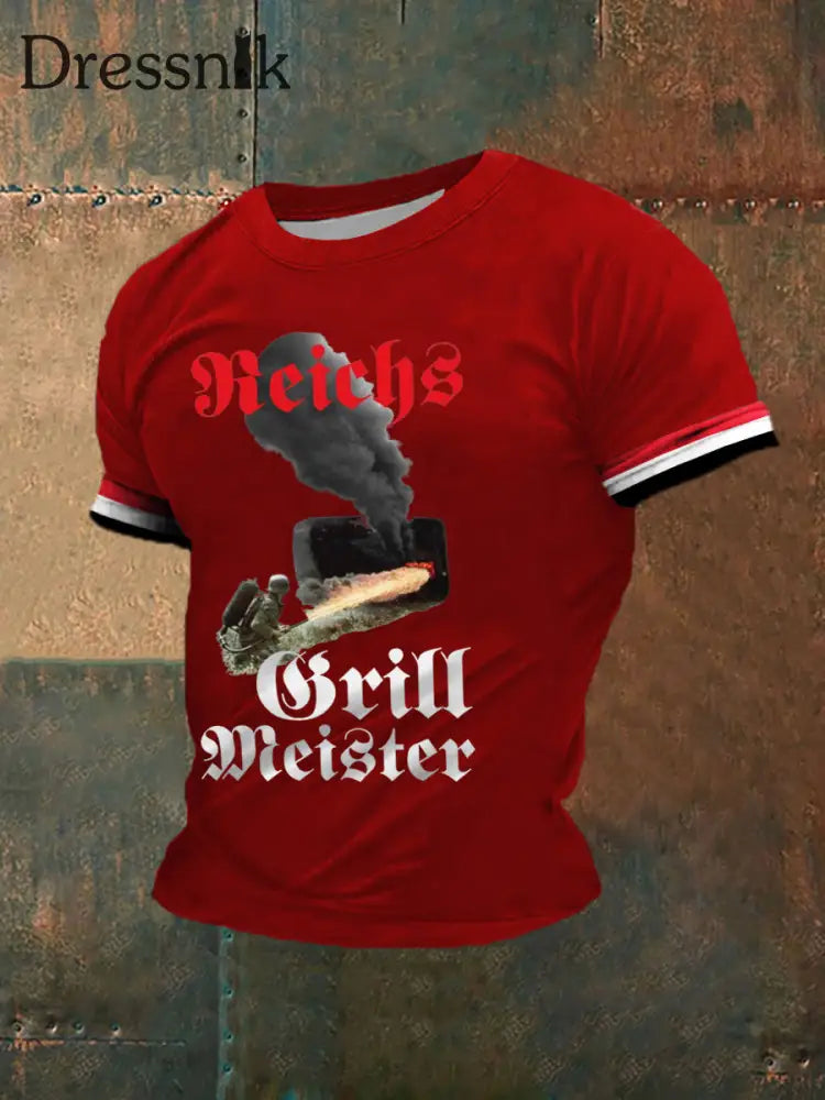 Herren-Reichs grill meister bedrucktes Kurzarm-T-Shirt Rot / S