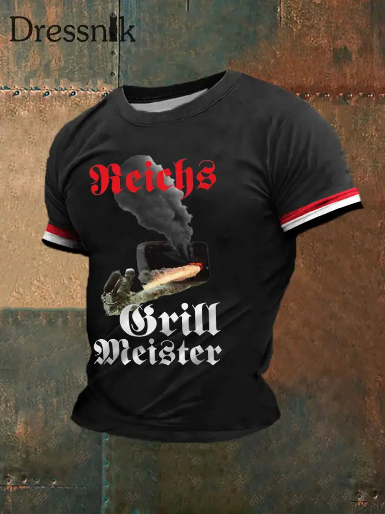 Herren-Reichs grill meister bedrucktes Kurzarm-T-Shirt Schwarz / S