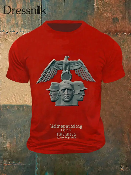 Herren Reichs parteitag Print Vintage Mode Kurzarm T-Shirt Rot / S