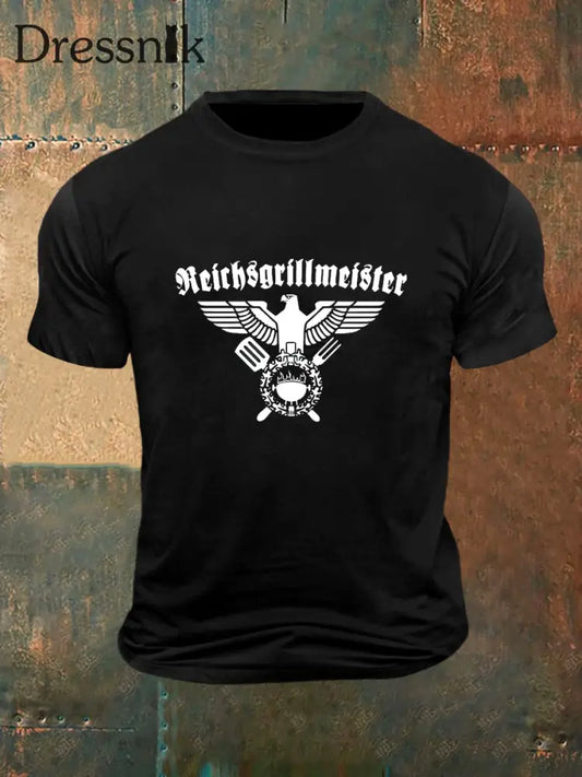Herren-Reichsgrilleister-Druck-Kurzarm-T-Shirt in Vintage-Mode Schwarz / S