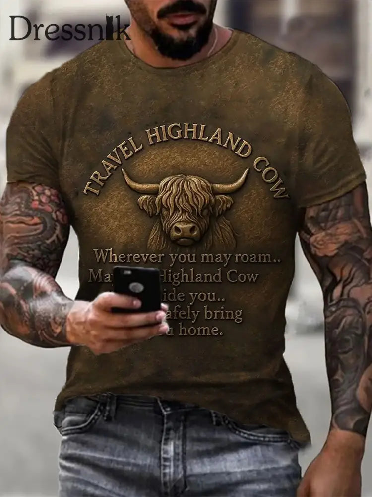Herren Reise Highland Kuh Print Casual T-Shirt als bild / S