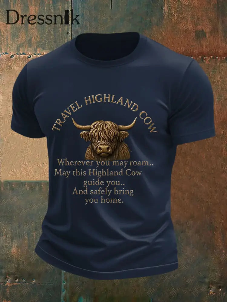 Herren Reise Highland Kuh Print Casual T-Shirt Marineblau / S