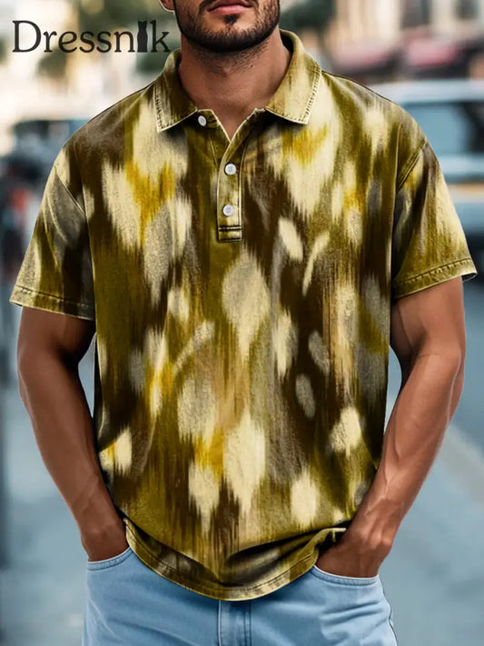 Herren Retro Abstrakt Farbdruck Lässiges Kurzarm-Polo-Shirt bunt / S