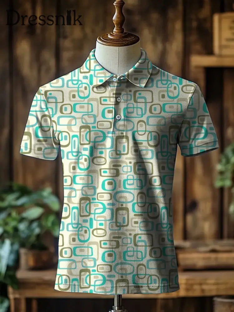 Herren Retro Abstrakt Kunstdruck Stand Kragen Casual Polo Shirt A / S