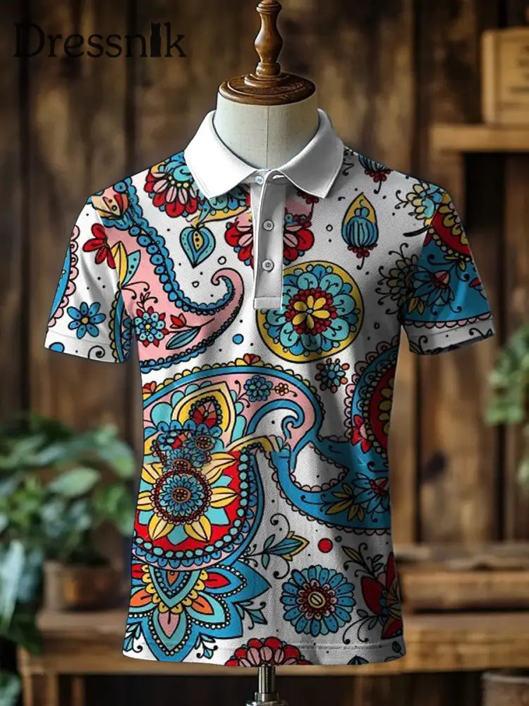 Herren Retro Abstrakt Kunstdruck Stand Kragen Casual Polo Shirt A / S