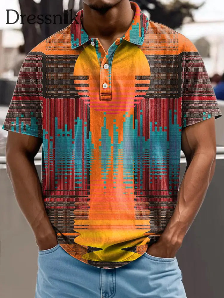 Herren Retro Abstrakt Kunstdruck Stand Kragen Casual Polo Shirt A / S