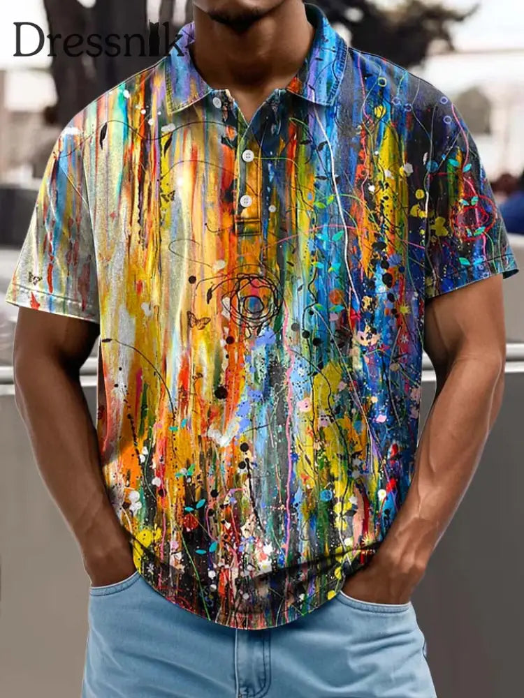Herren Retro Abstrakt Kunstdruck Stand Kragen Casual Polo Shirt A / S