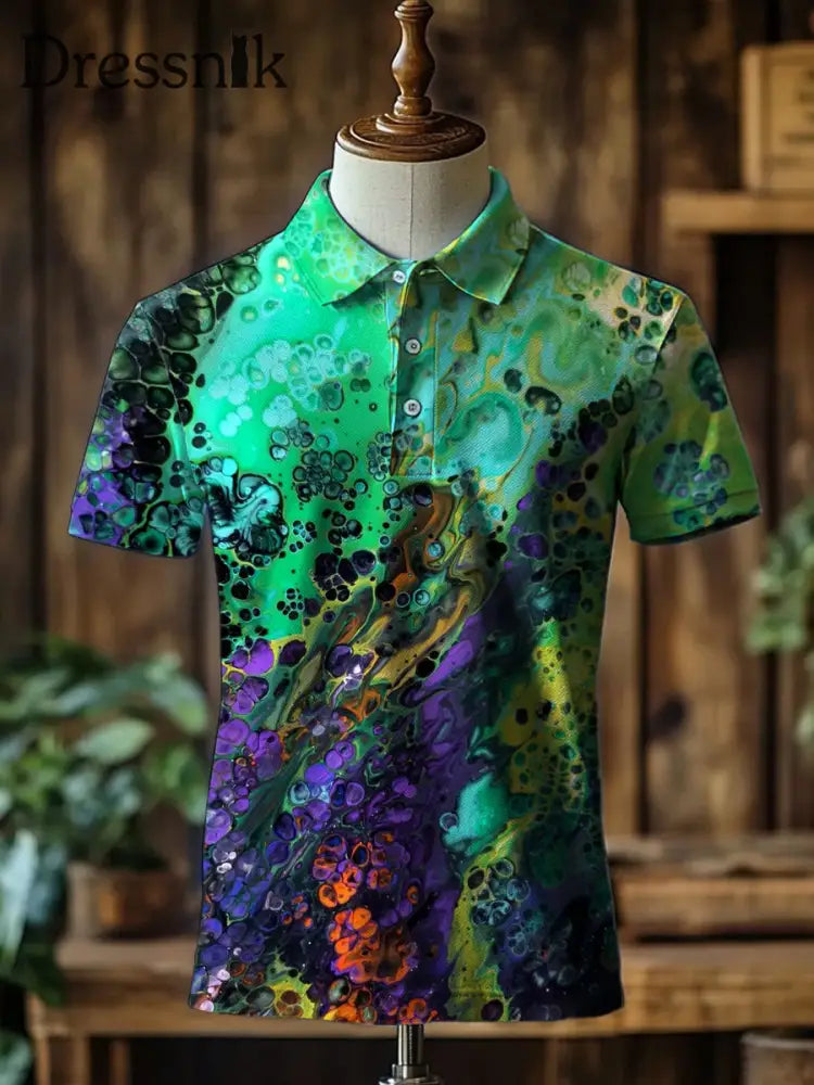 Herren Retro Abstrakt Kunstdruck Stand Kragen Casual Polo Shirt A / S
