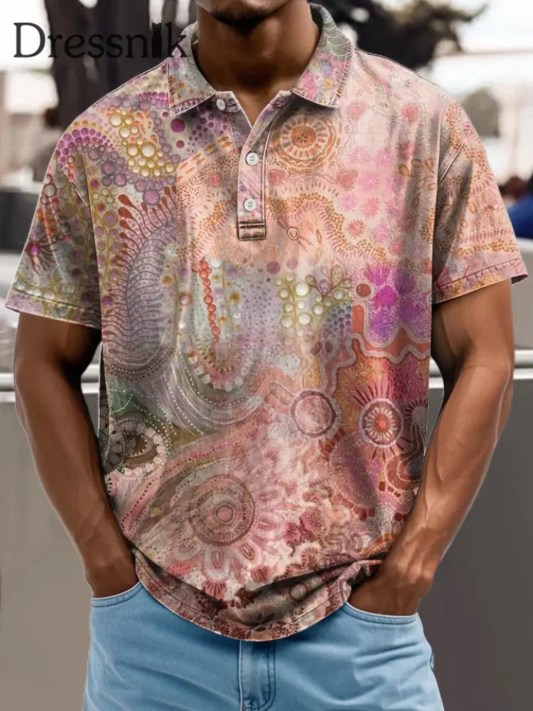 Herren Retro Abstrakt Kunstdruck Stand Kragen Casual Polo Shirt A / S