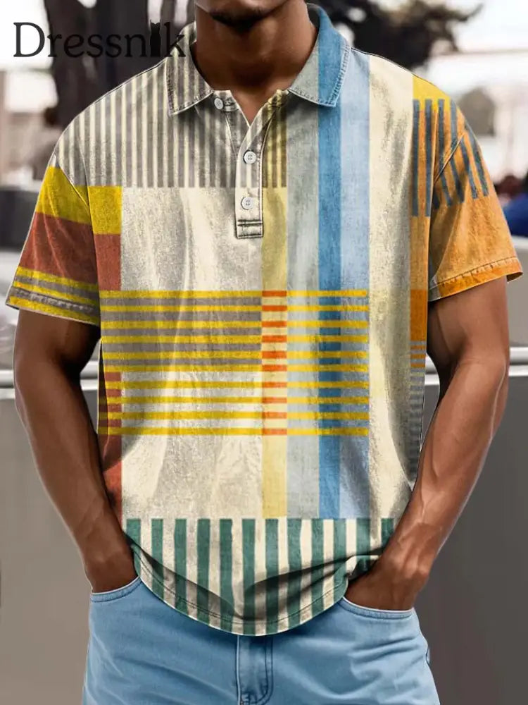 Herren Retro Abstrakt Kunstdruck Stand Kragen Casual Polo Shirt A / S