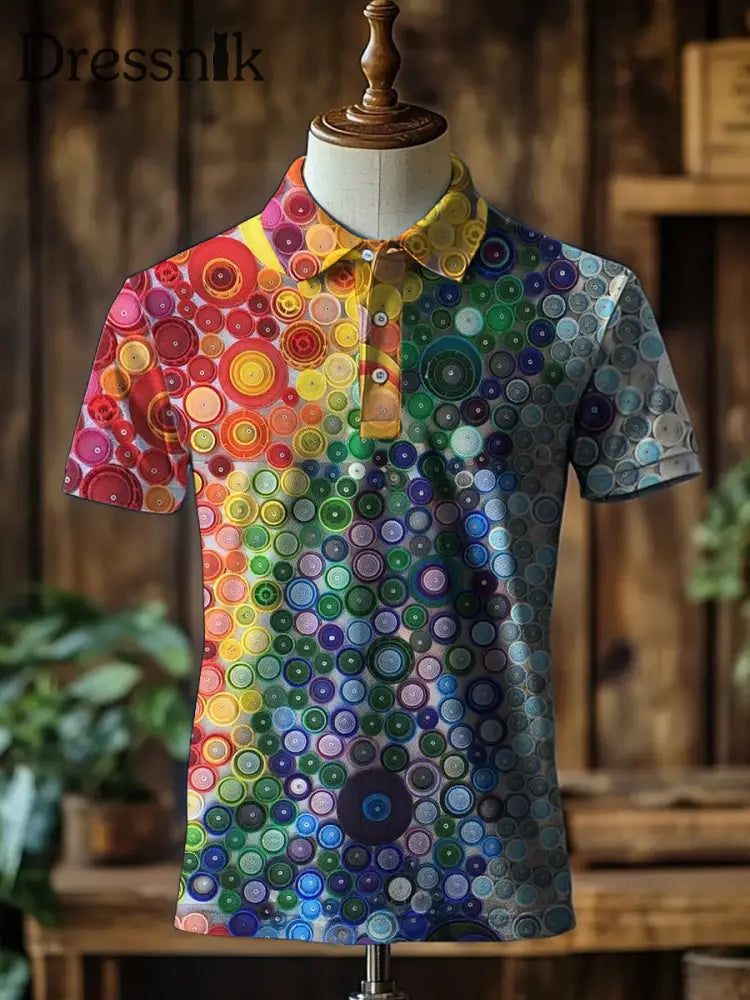Herren Retro Abstrakt Kunstdruck Stand Kragen Casual Polo Shirt A / S