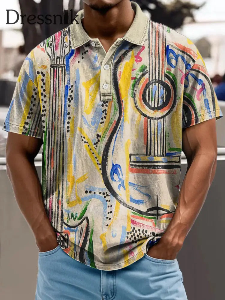 Herren Retro Abstrakt Kunstdruck Stand Kragen Casual Polo Shirt A / S