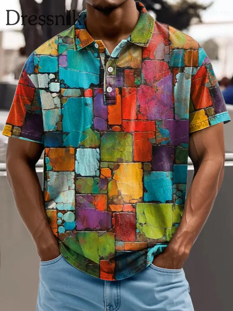 Herren Retro Abstrakt Kunstdruck Stand Kragen Casual Polo Shirt A / S
