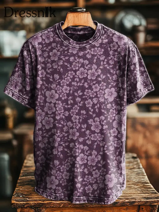 Herren Retro Abstrakt Lila Blumen druck Lässiges Kurzarm T-Shirt bunt / S