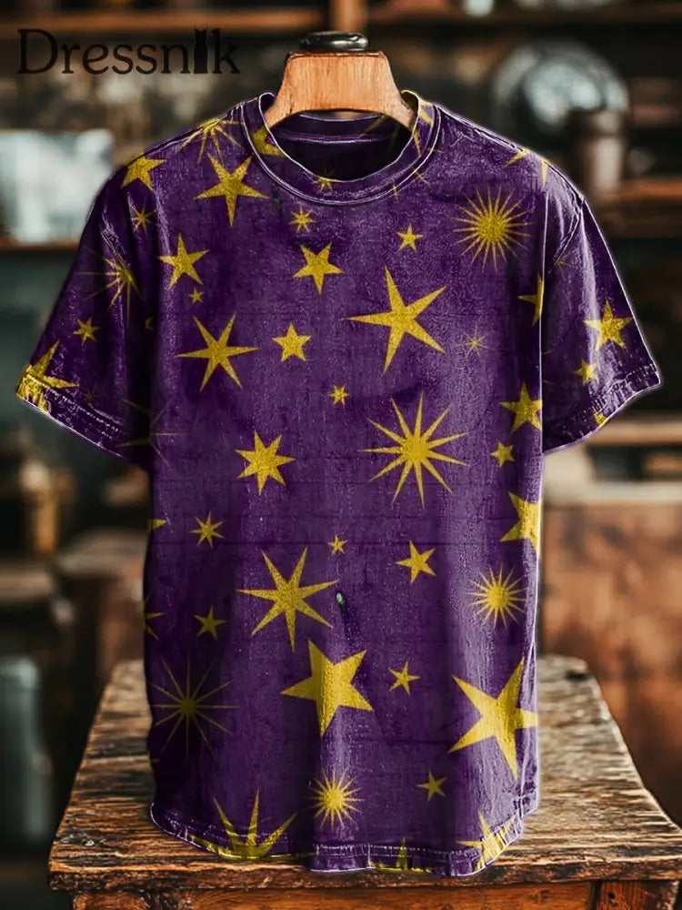 Herren Retro Abstrakt Star Print Lässiges Kurzarm T-Shirt bunt / S