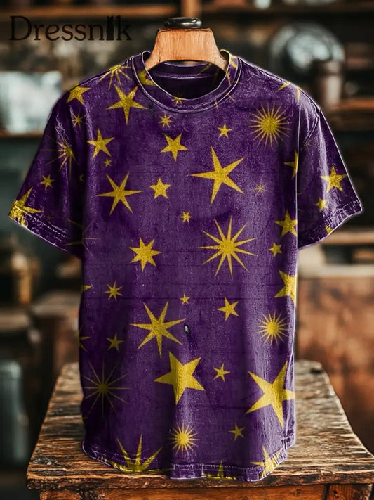 Herren Retro Abstrakt Star Print Lässiges Kurzarm T-Shirt bunt / S