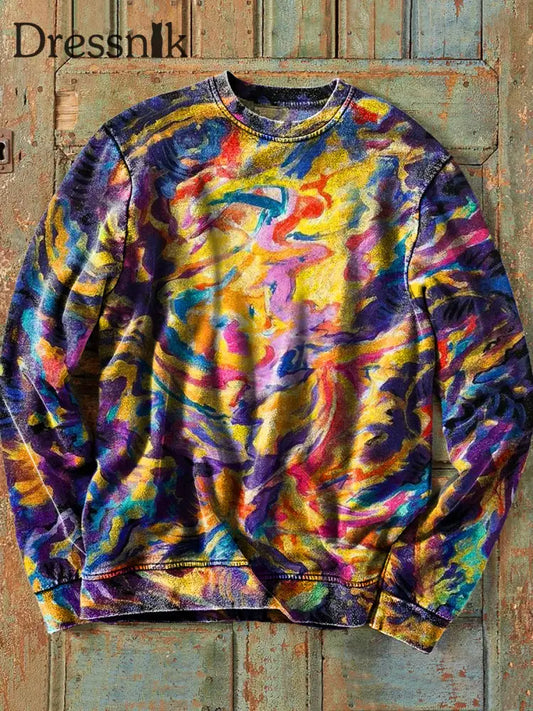 Herren Retro Abstrakte Farb Linie Graffiti Kunstdruck Baumwolle Rundhals-Sweatshirt Bunt / S