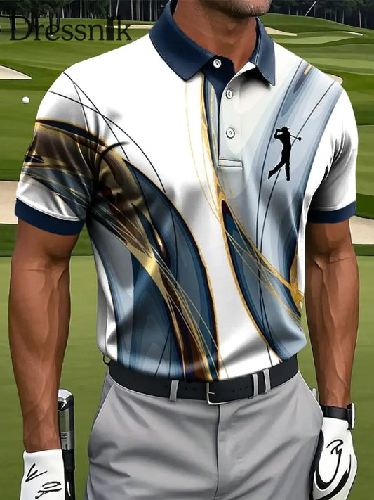 Herren Retro Abstrakte Linie Kunstdruck Casual Business Polo Shirt bunt / S