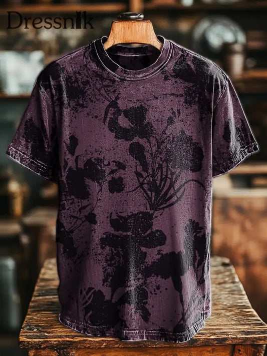 Herren Retro Abstrakte Tinte Blumen druck Lässiges Kurzarm T-Shirt bunt / S
