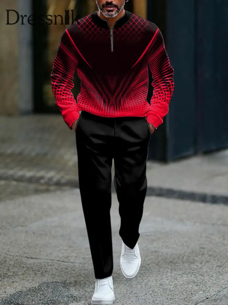 Herren Retro abstraktes geometrisches minimalist isches Business-lässiges Polo-Set mehrfarbig / S