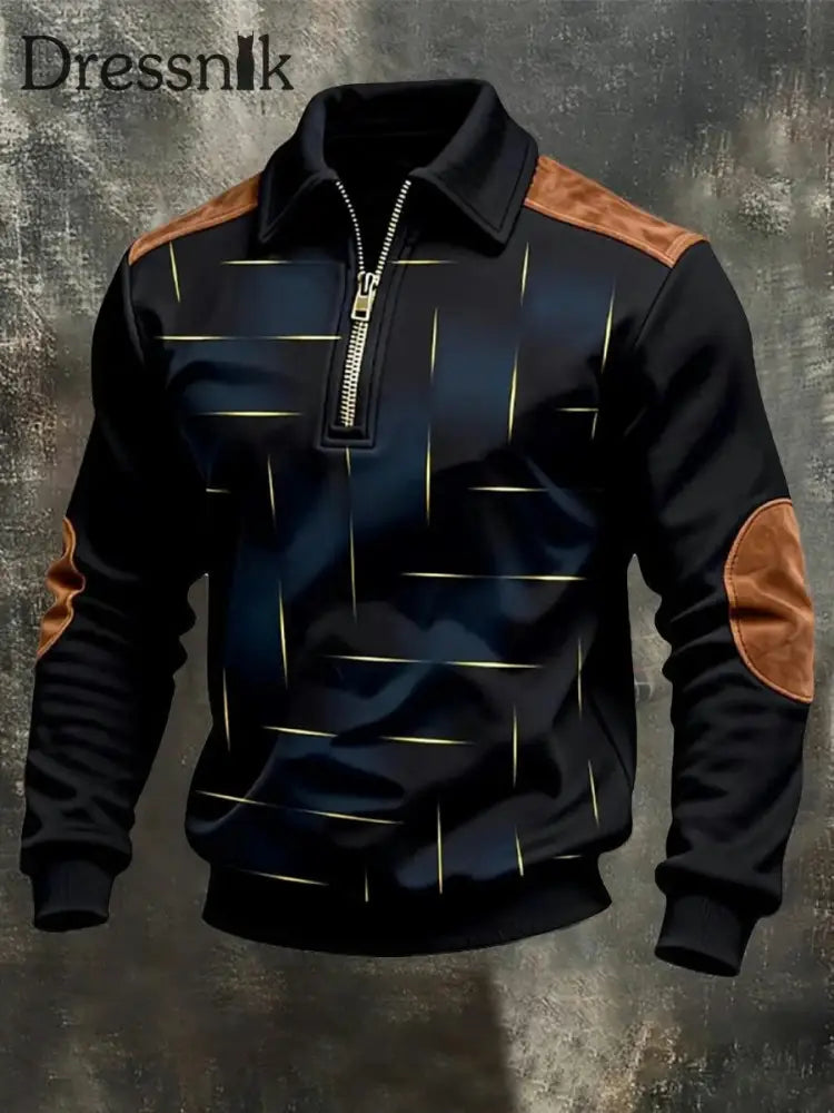 Herren Retro Casual Bedrucktes Sweatshirt mit Reiß verschluss als bild / S