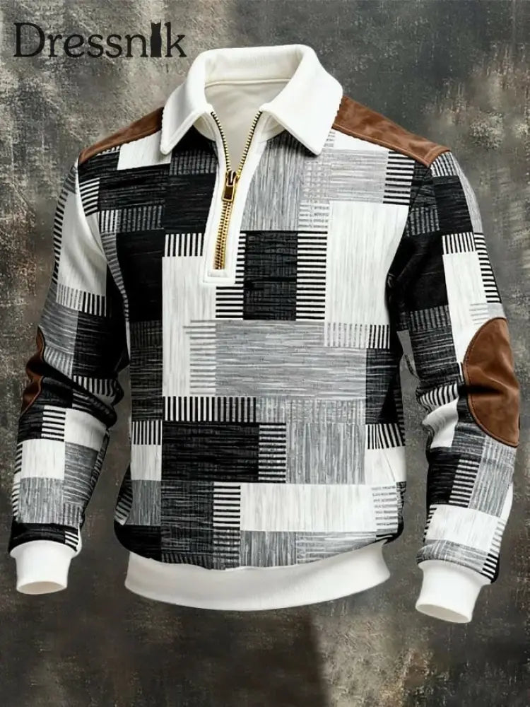 Herren Retro Casual Bedrucktes Sweatshirt mit Reiß verschluss als bild / S