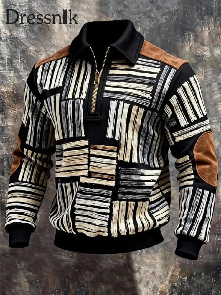 Herren Retro Casual Bedrucktes Sweatshirt mit Reiß verschluss als bild / S
