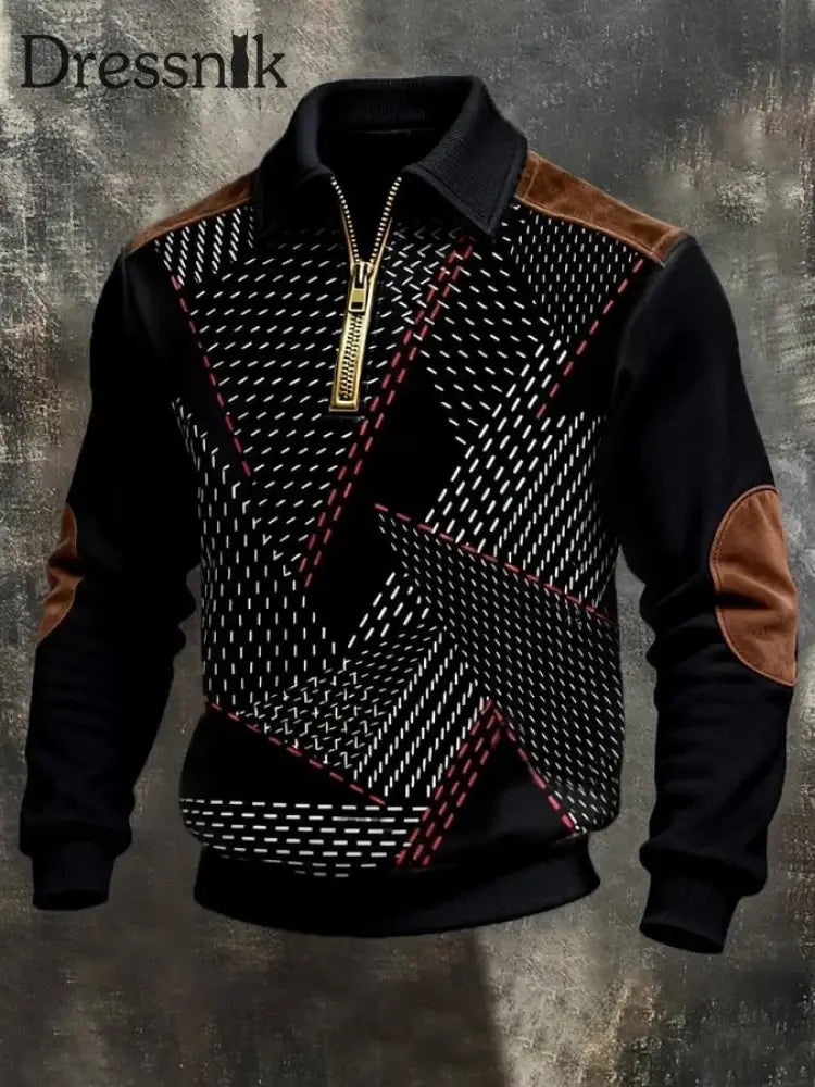 Herren Retro Casual Bedrucktes Sweatshirt mit Reiß verschluss als bild / S
