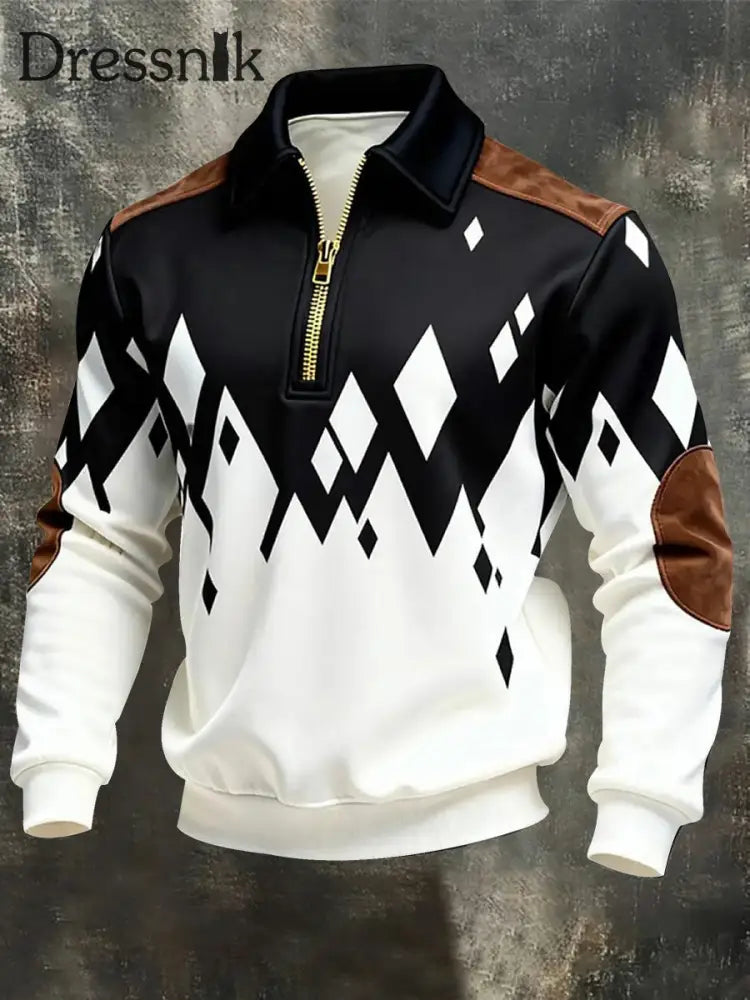 Herren Retro Casual Bedrucktes Sweatshirt mit Reiß verschluss als bild / S