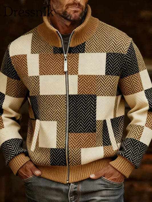 Herren Retro Casual Plaid Bedruckte Pelz kragen Jacke mit Reiß verschluss als bild / S