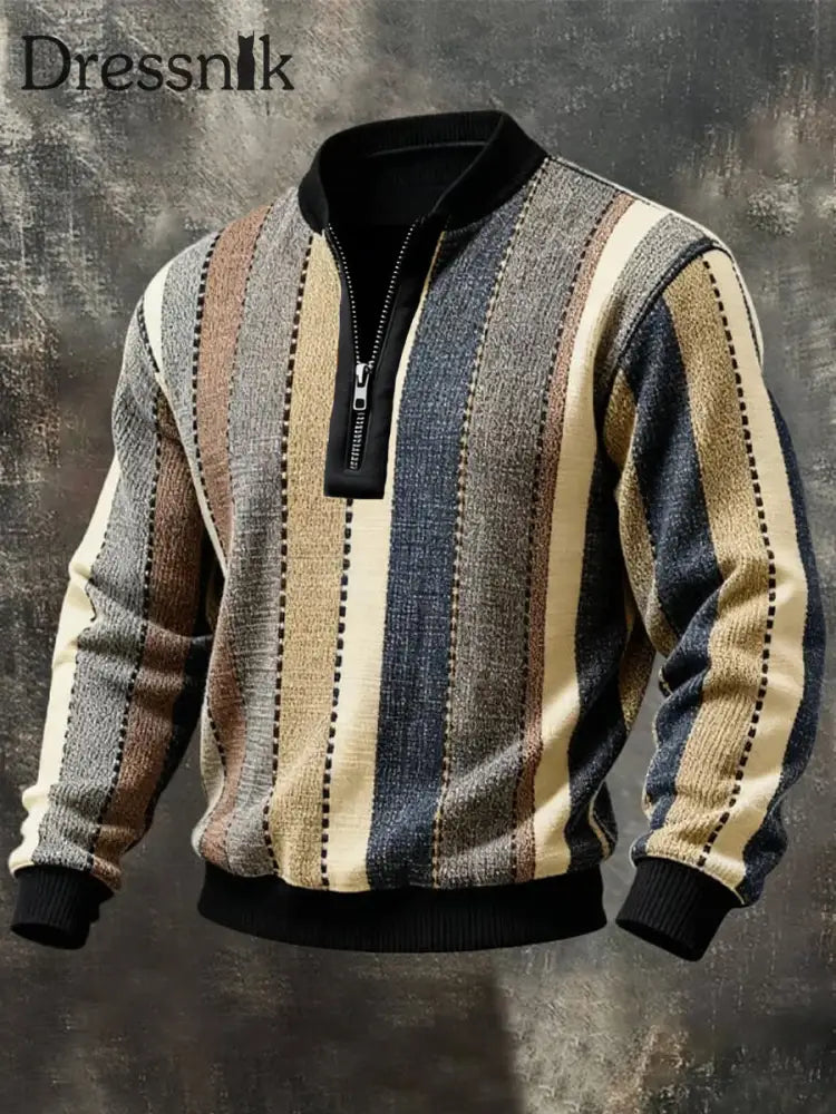 Herren Retro Color block Stripes Print Casual Half-Zip Pullover als bild / S