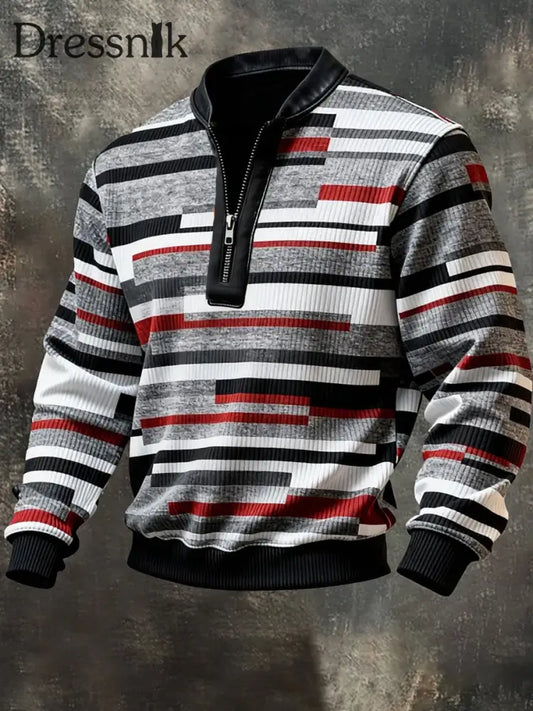 Herren Retro Color block Stripes Print Casual Half-Zip Pullover Rot / S