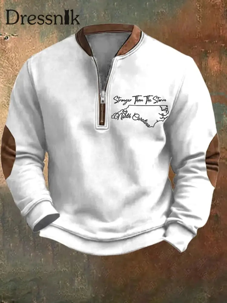 Herren Retro Country Western Art Print Design V-Ausschnitt Reiß Verschluss Langarm Pullover