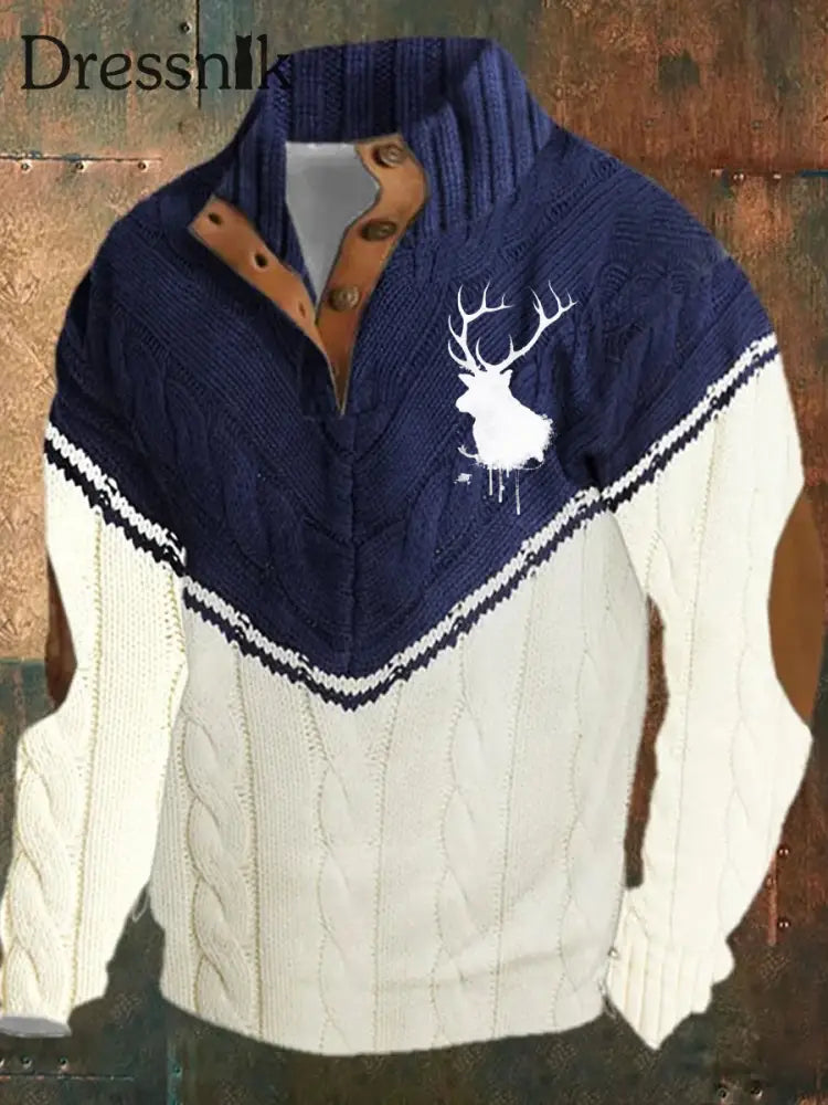 Herren Retro Country Western Kaschmir Gestrickt Bedrucktes Stehkragen Lässig Sweatshirt A / S